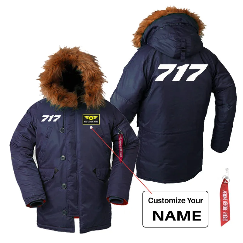 717 Flat Text Designed Parka Bomber Jackets