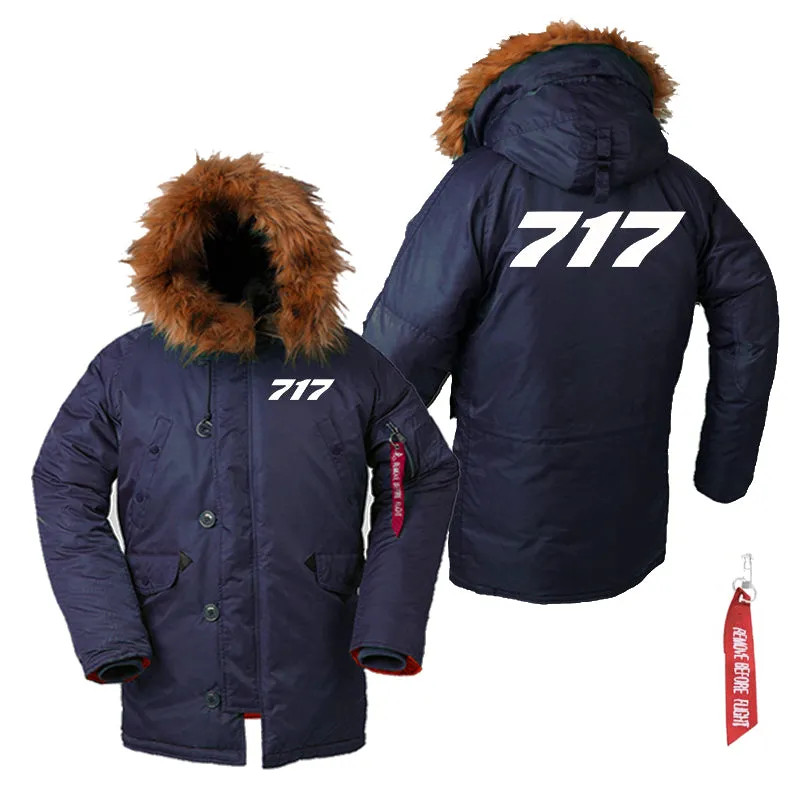 717 Flat Text Designed Parka Bomber Jackets