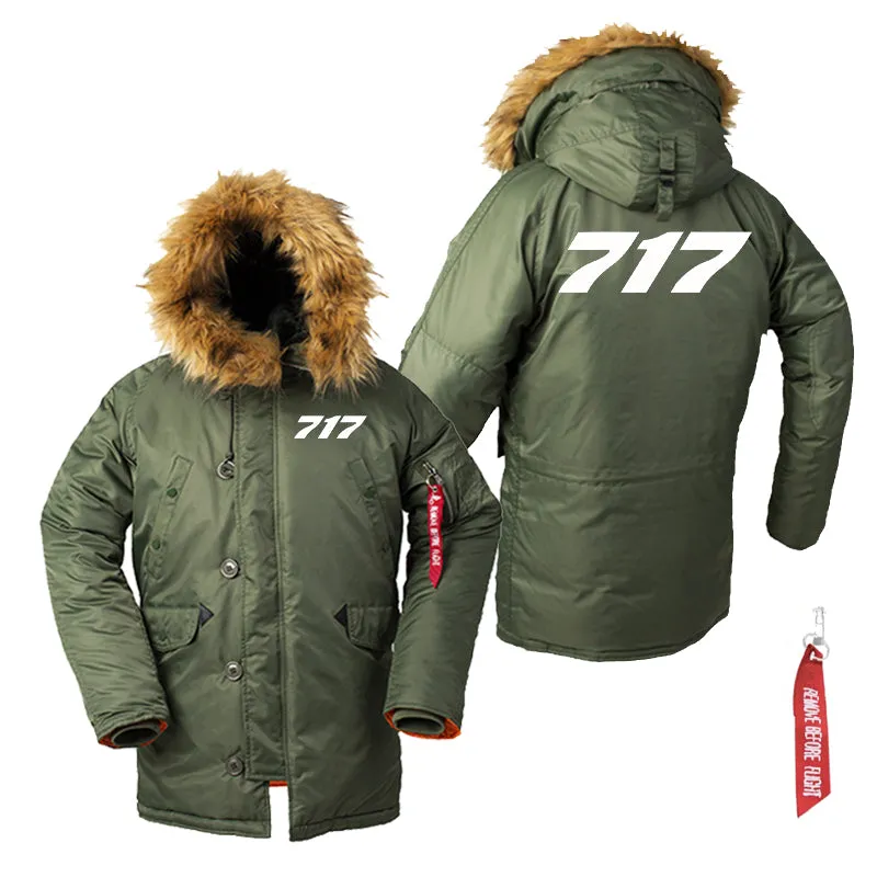 717 Flat Text Designed Parka Bomber Jackets