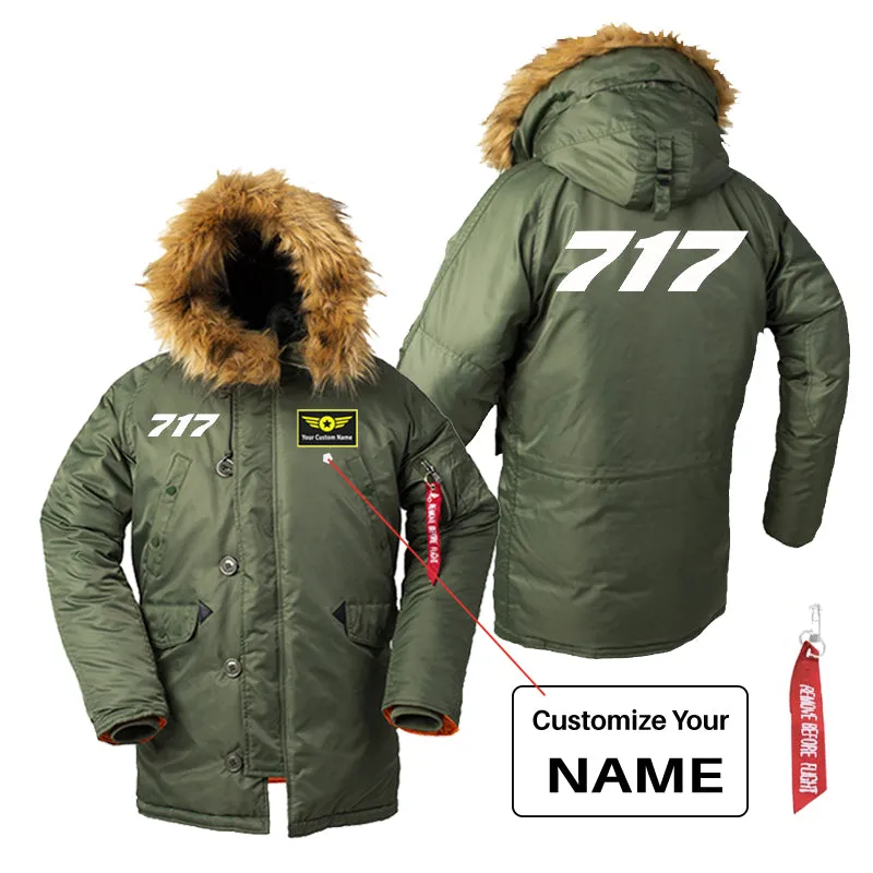 717 Flat Text Designed Parka Bomber Jackets