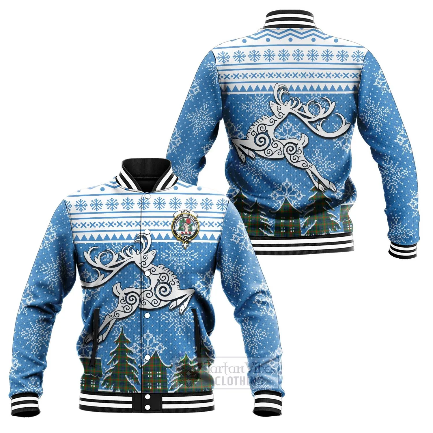 Aiton Clan Christmas Baseball Jacket Celtic Reindeer Style