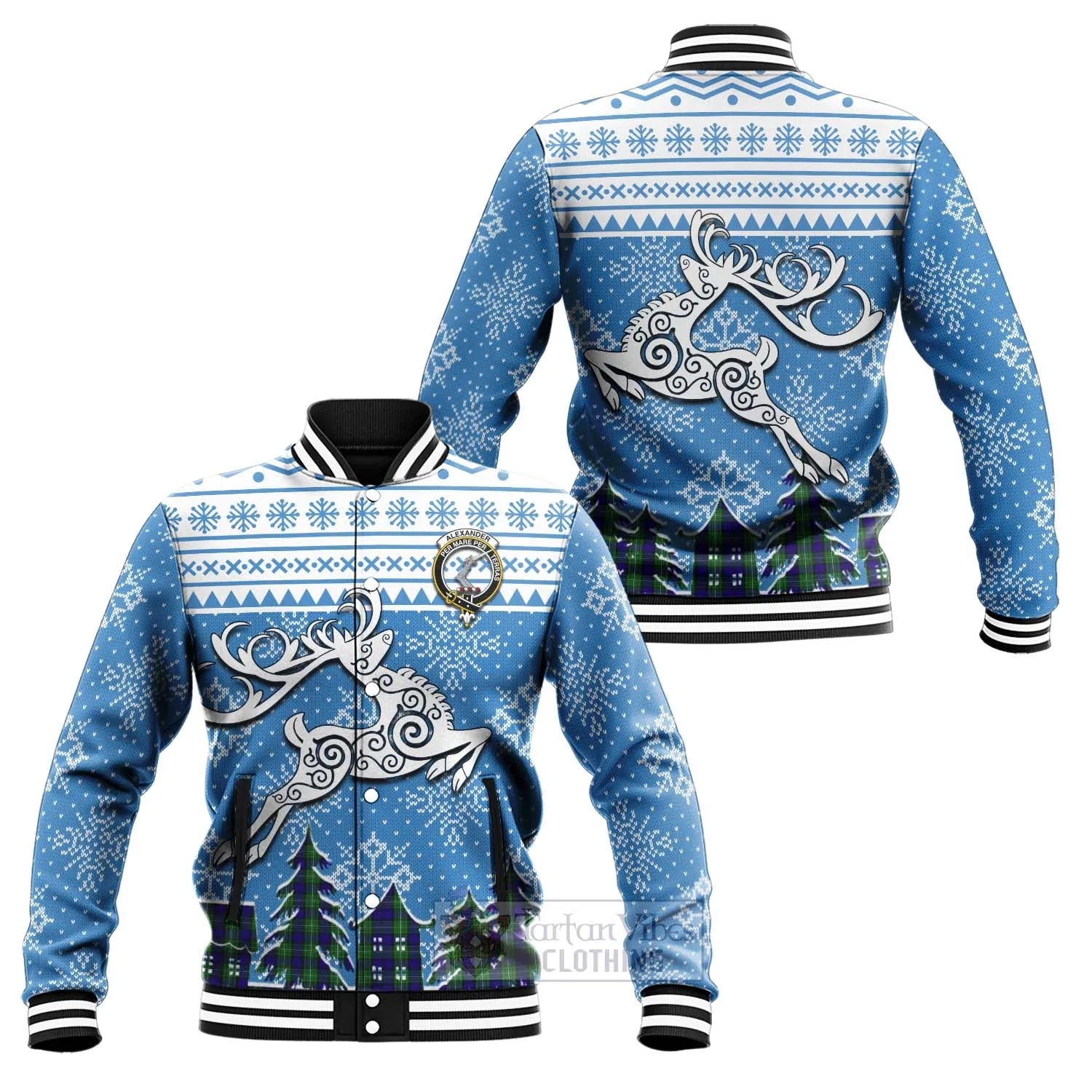 Alexander Clan Christmas Baseball Jacket Celtic Reindeer Style