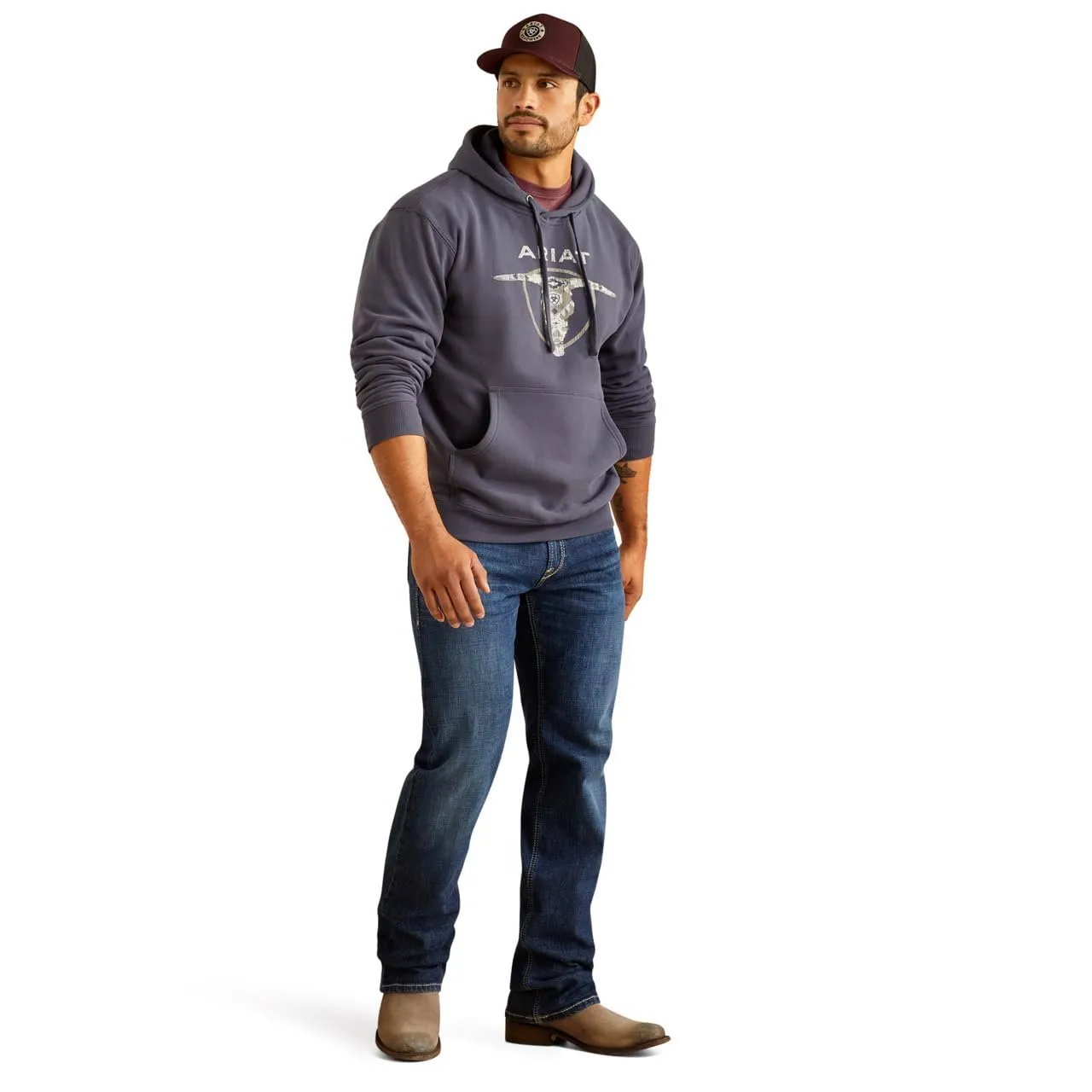 Ariat Men's Southwestern Longhorn Hoodie, Odyssey Grey