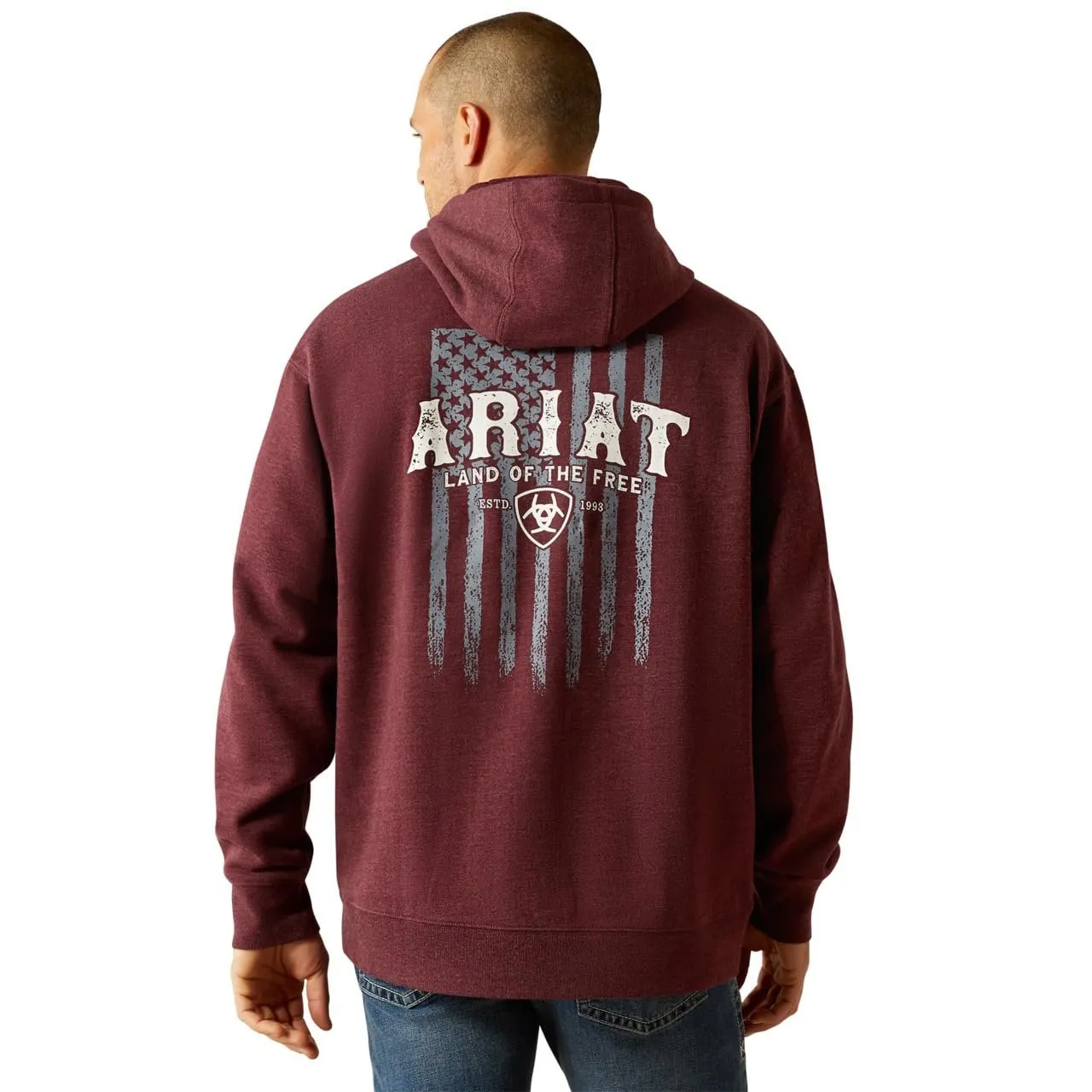 Ariat Men's Western Vertical Flag Hoodie, Berry Bark Heather