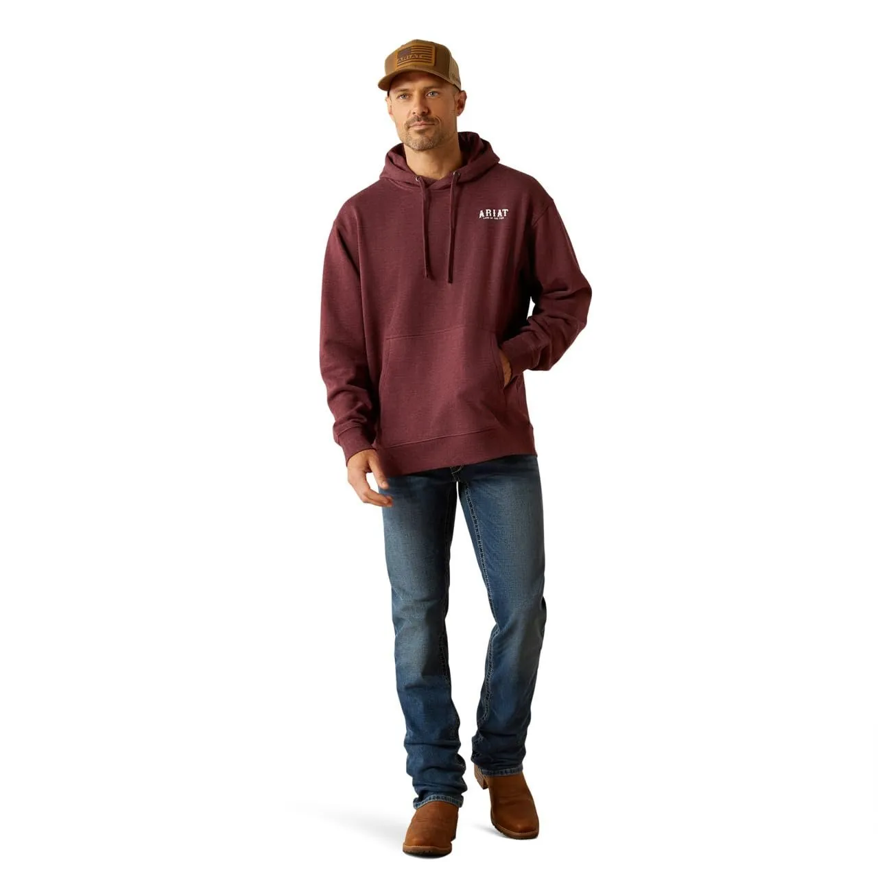 Ariat Men's Western Vertical Flag Hoodie, Berry Bark Heather