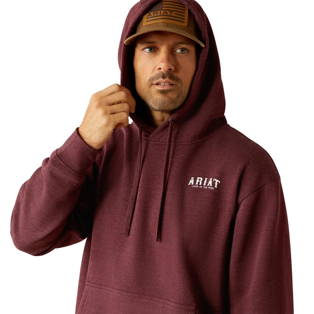 Ariat Men's Western Vertical Flag Hoodie, Berry Bark Heather