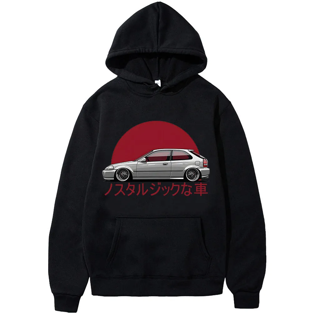 Autumn Nostalgic Car Hoodie Jdm Comic Printing Tracksuit Men