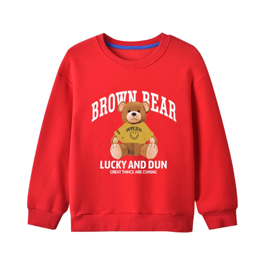 Baby Bear And Letter Print Pattern Pullover Cotton Long Sleeve Hoodies by MyKids-USA™