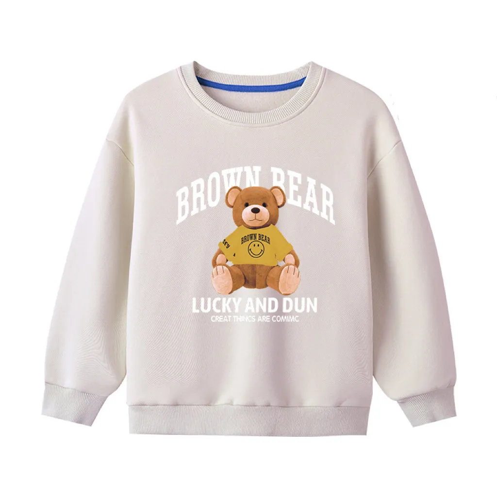 Baby Bear And Letter Print Pattern Pullover Cotton Long Sleeve Hoodies by MyKids-USA™