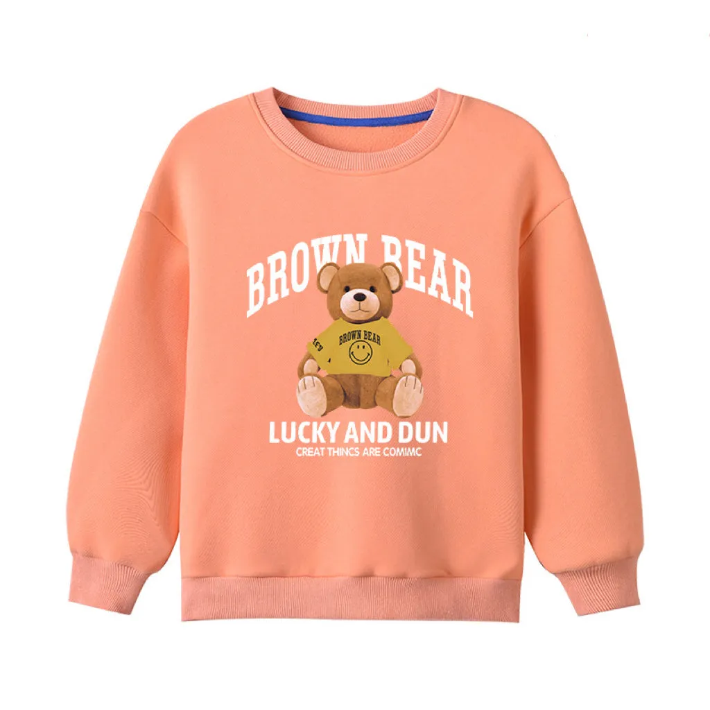 Baby Bear And Letter Print Pattern Pullover Cotton Long Sleeve Hoodies by MyKids-USA™