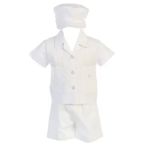 Baby Boys Pin Tuck Shirt Shorts Poly Cotton Baptism Christening Set 0-24M