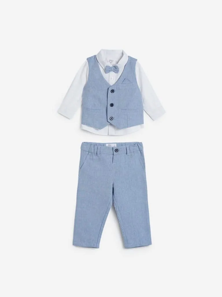 Baby HOP Blue Shirt, Waistcoat, Bow And Shorts