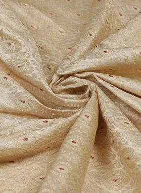 Banarasi Meena Jari Beige and Maroon Silk Blend Fabric