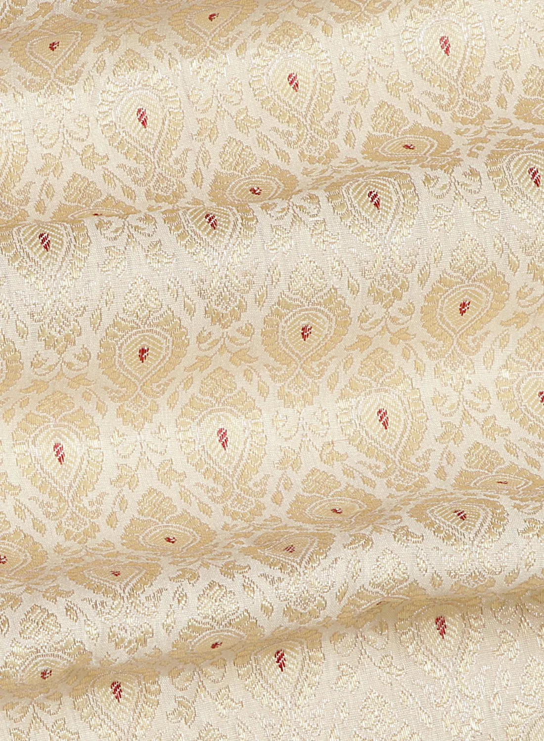 Banarasi Meena Jari Beige and Maroon Silk Blend Fabric