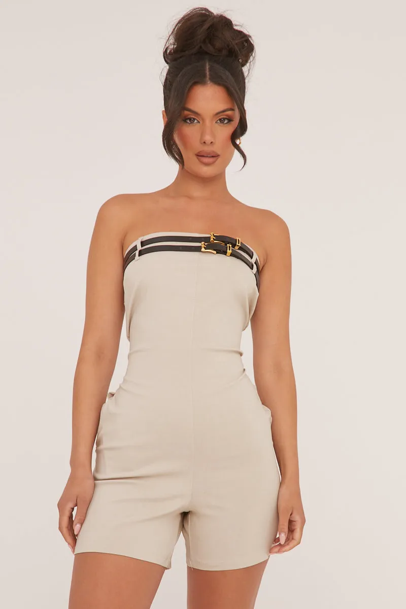 Beige Bandeau Belt Detail Playsuit - Dolly