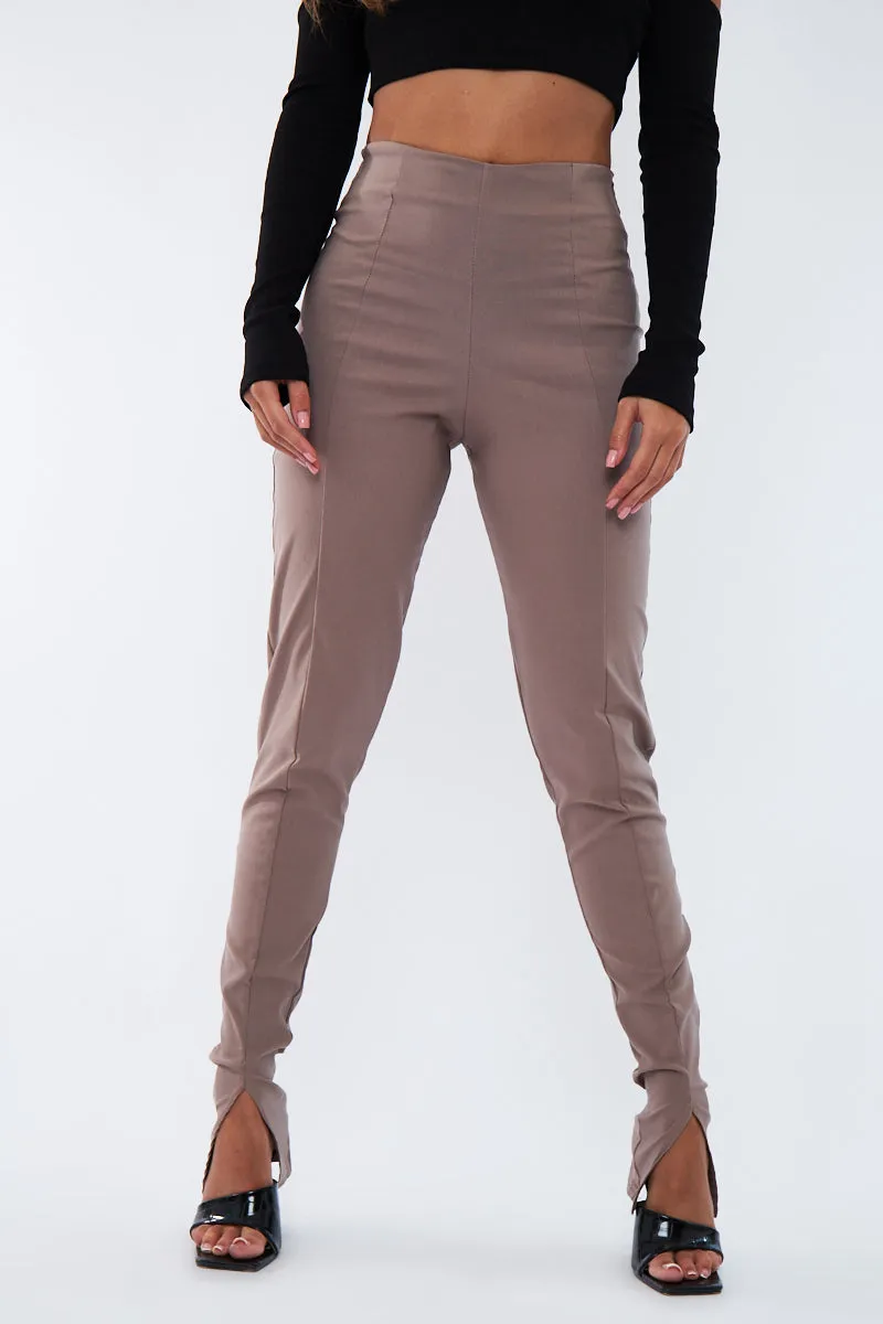 Beige Seam Detail Split Hem Leggings - Mila