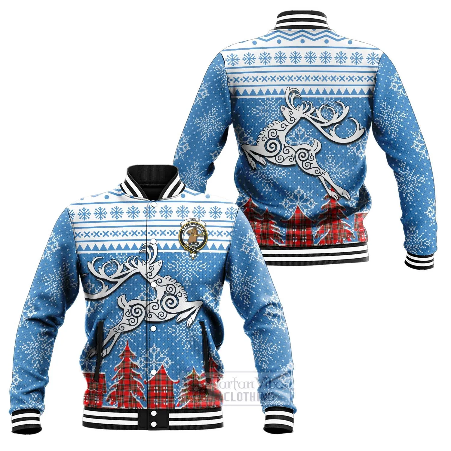 Binning Clan Christmas Baseball Jacket Celtic Reindeer Style