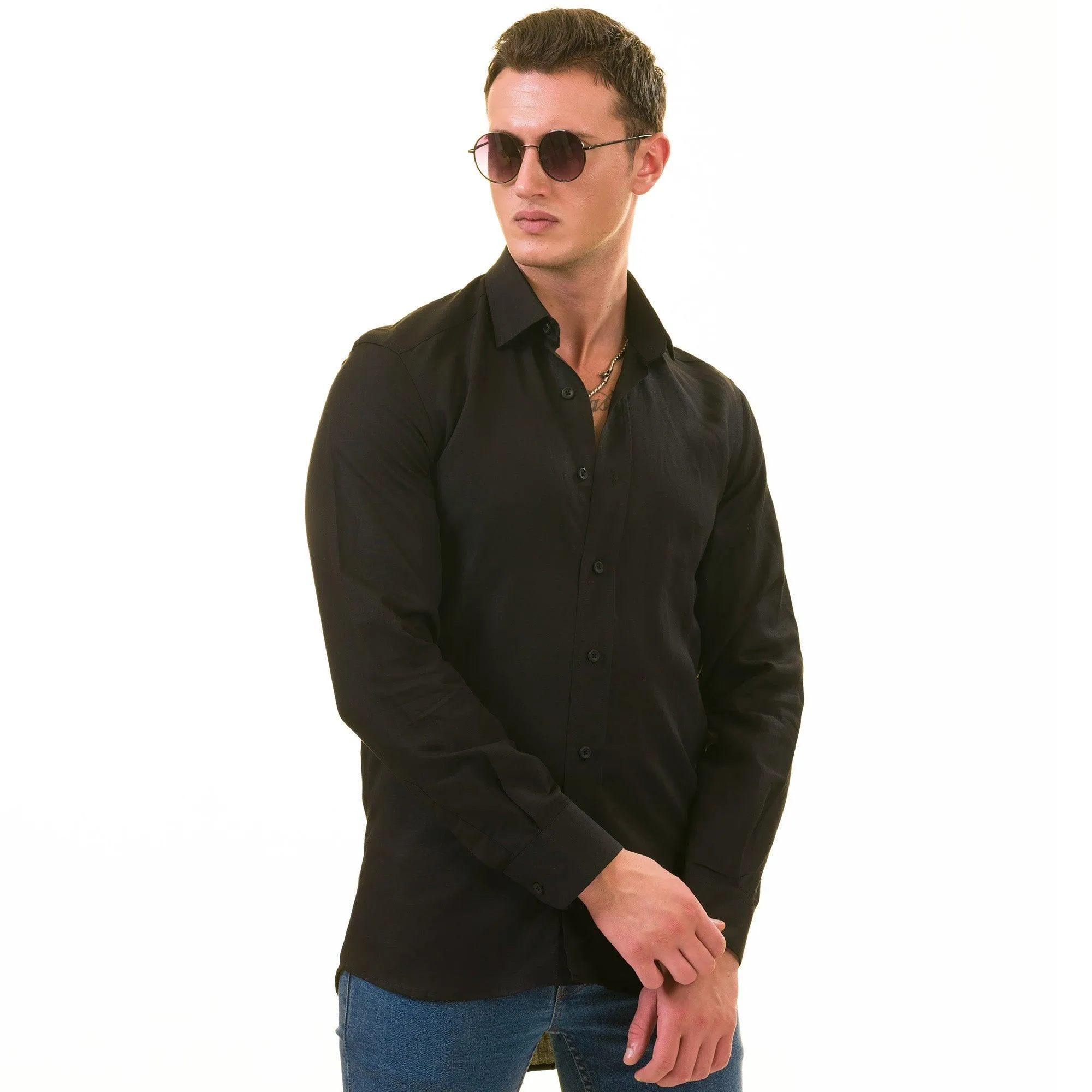 Black European Linen Tailor Fit Shirt