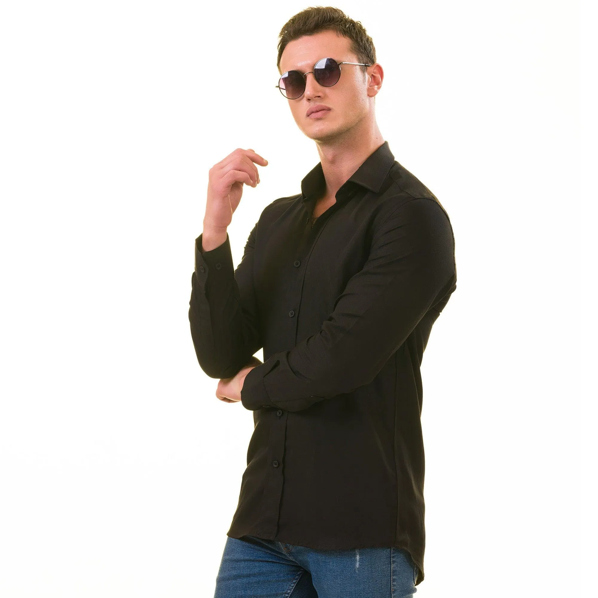 Black European Linen Tailor Fit Shirt