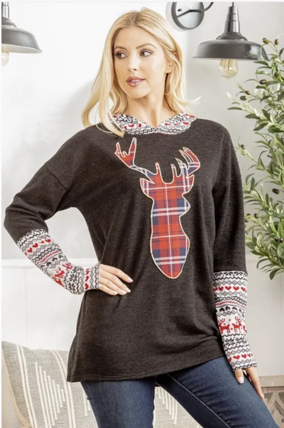 Black Reindeer Christmas Hoodie - #8260-8265