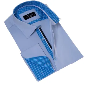 Blue Polka Dot Slim Fit French Cuff Shirt