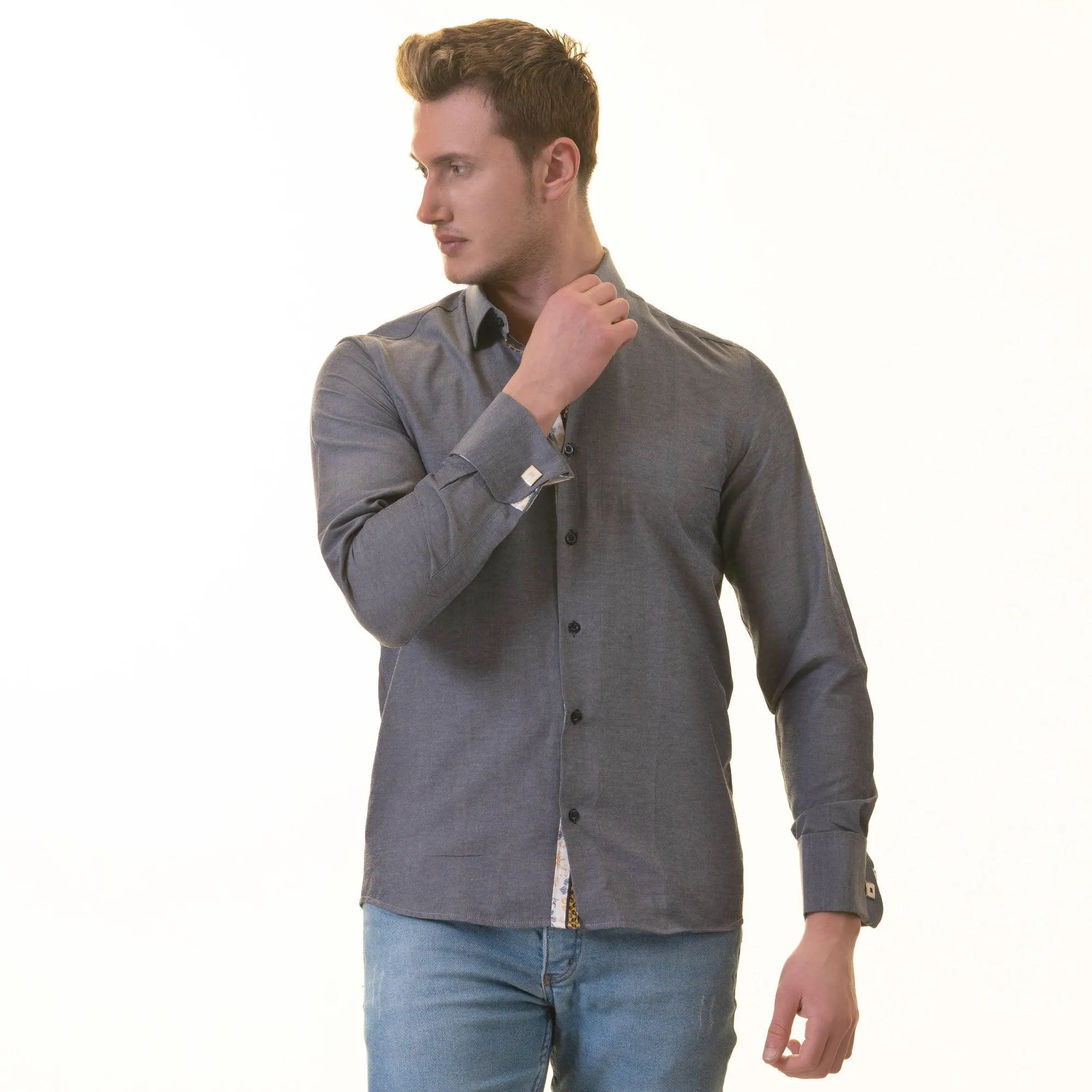 Bluish BlossomTone Slim Fit French Cuff Shirt