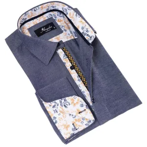 Bluish BlossomTone Slim Fit French Cuff Shirt