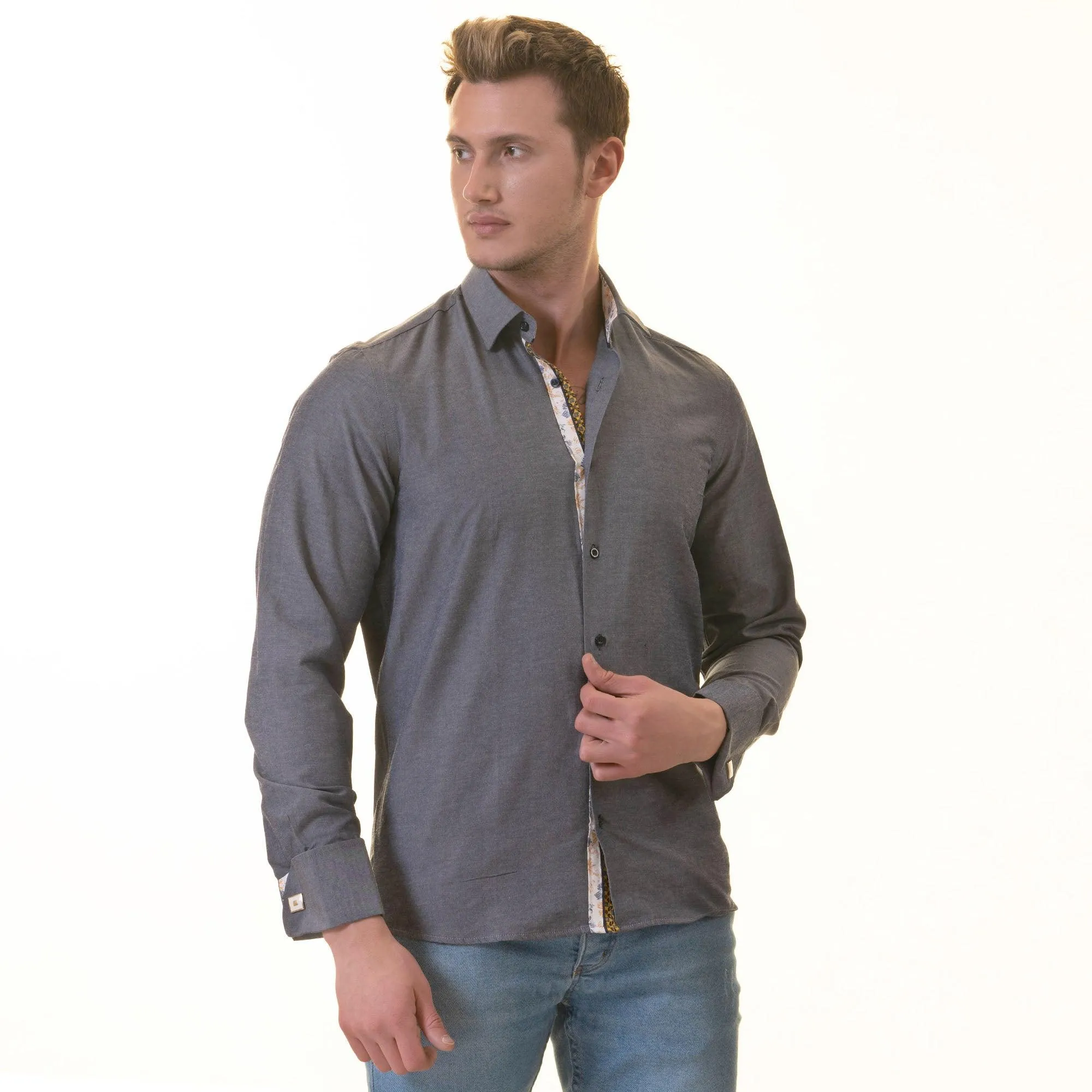 Bluish BlossomTone Slim Fit French Cuff Shirt