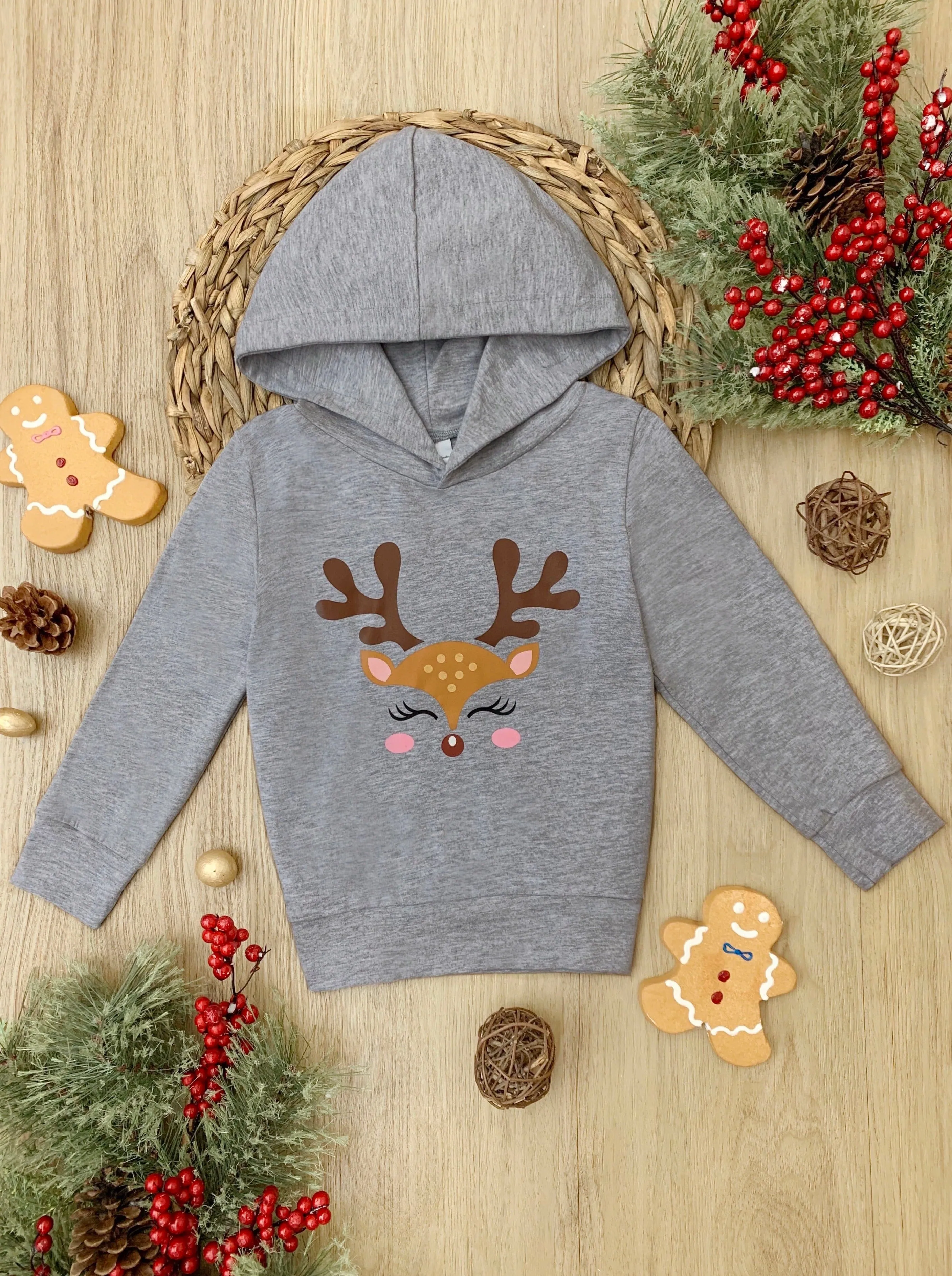 Blushing Reindeer Long Sleeve Hooded Top