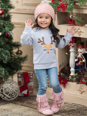 Blushing Reindeer Long Sleeve Hooded Top