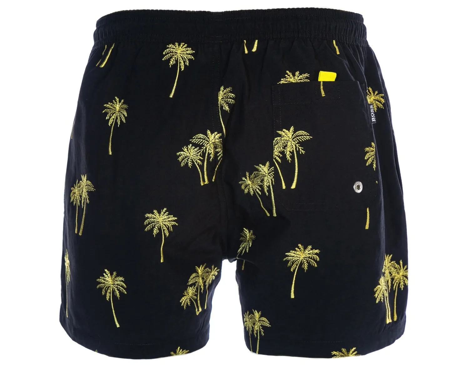 BOSS White Shark Swim Short in Black & Yellow