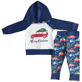 Boys Christmas Hoodie Outfit - Merry Christmas - Navy Kids