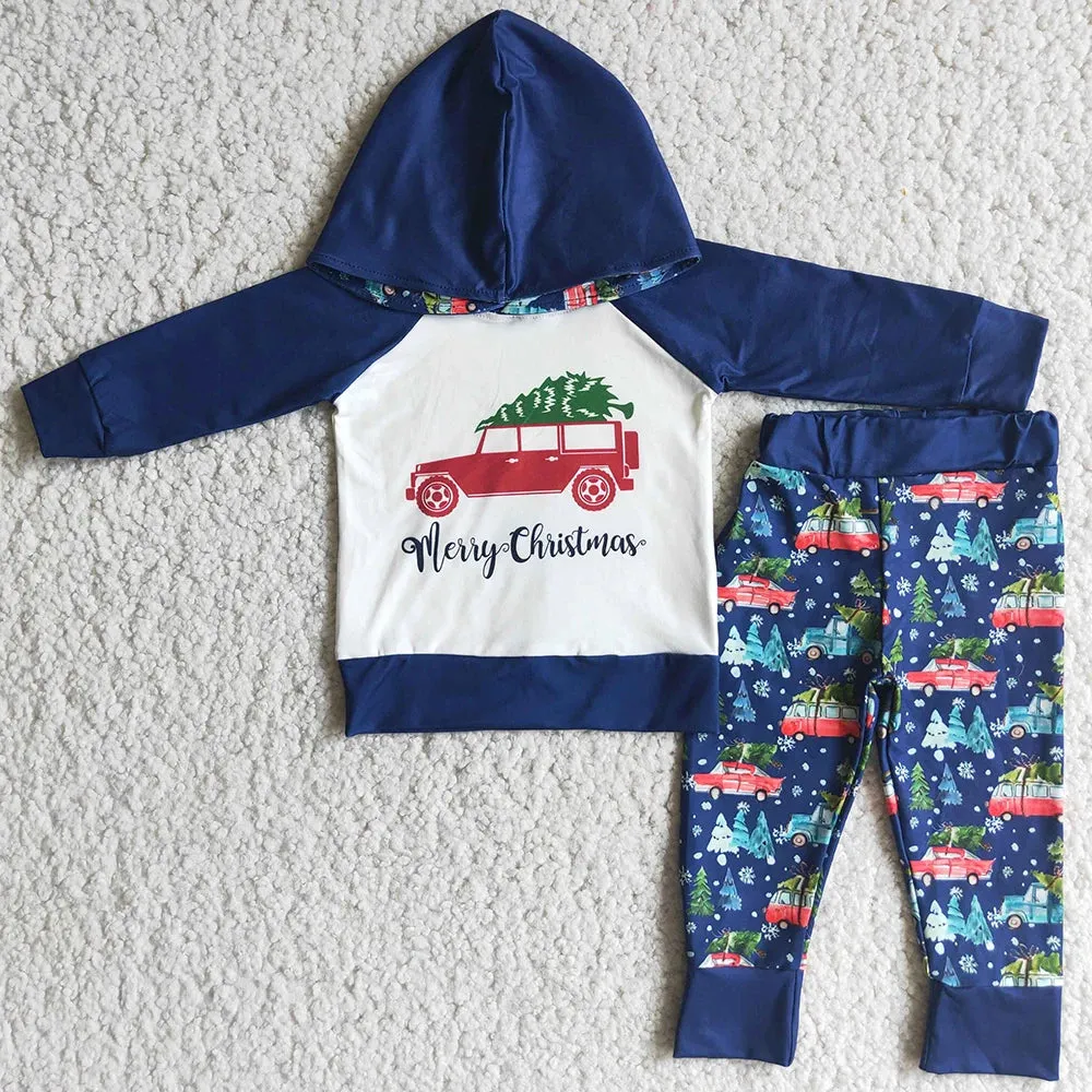 Boys Christmas Hoodie Outfit - Merry Christmas - Navy Kids