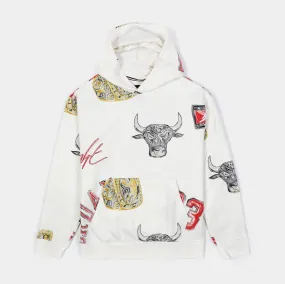 Brooklyn Fleece All Over Print Mens Pullover Hoodie (Beige/Red)