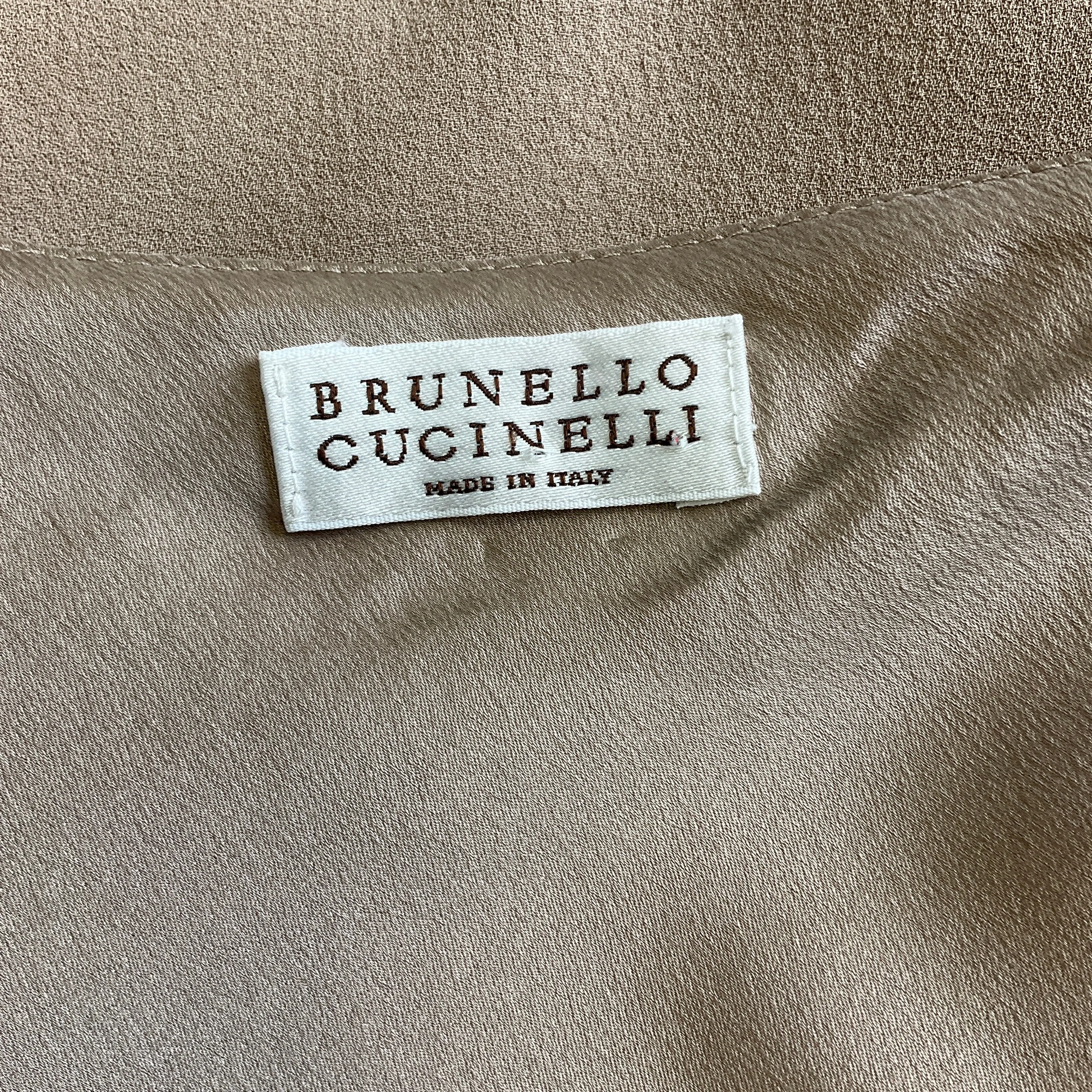 Brunello Cucinelli Taupe Monili Beaded Silk Blouse