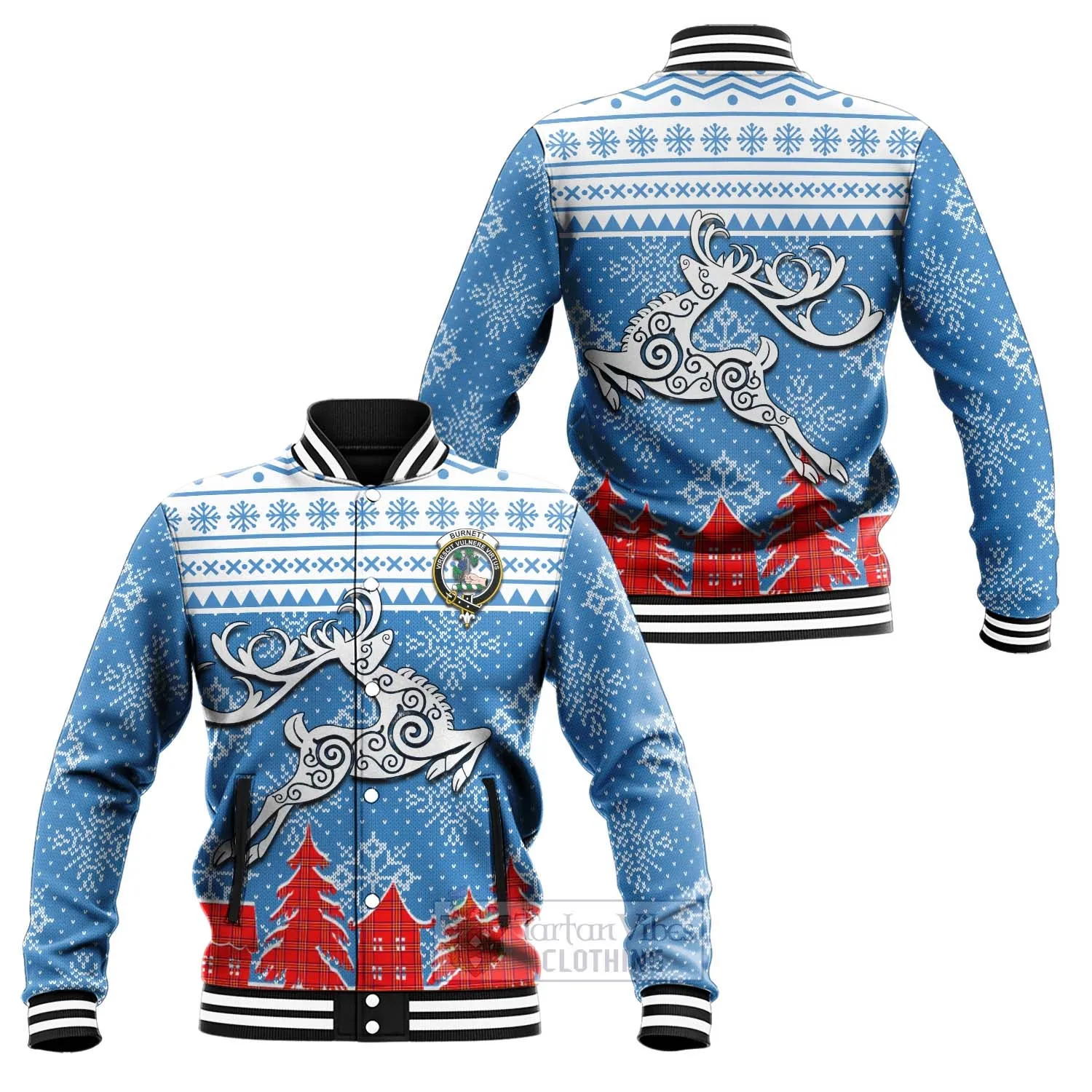 Burnett Clan Christmas Baseball Jacket Celtic Reindeer Style