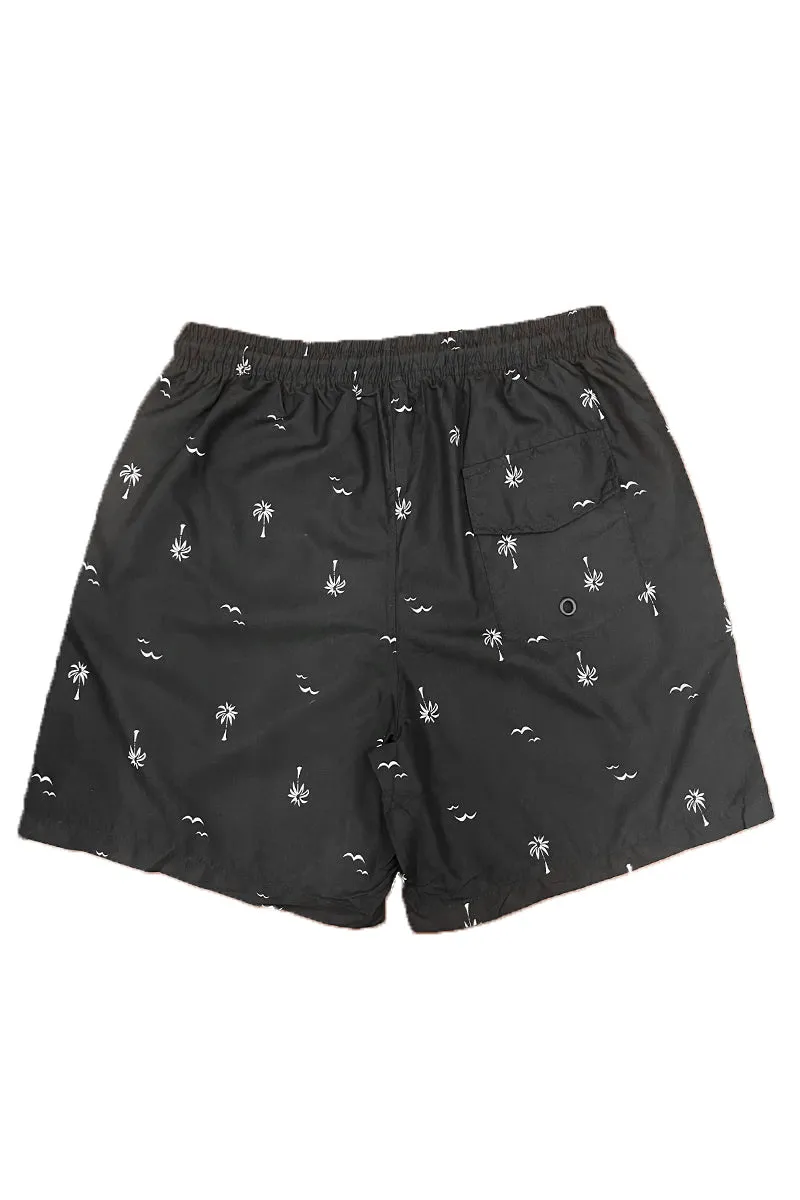 B/W Palm Print Swim Shorts