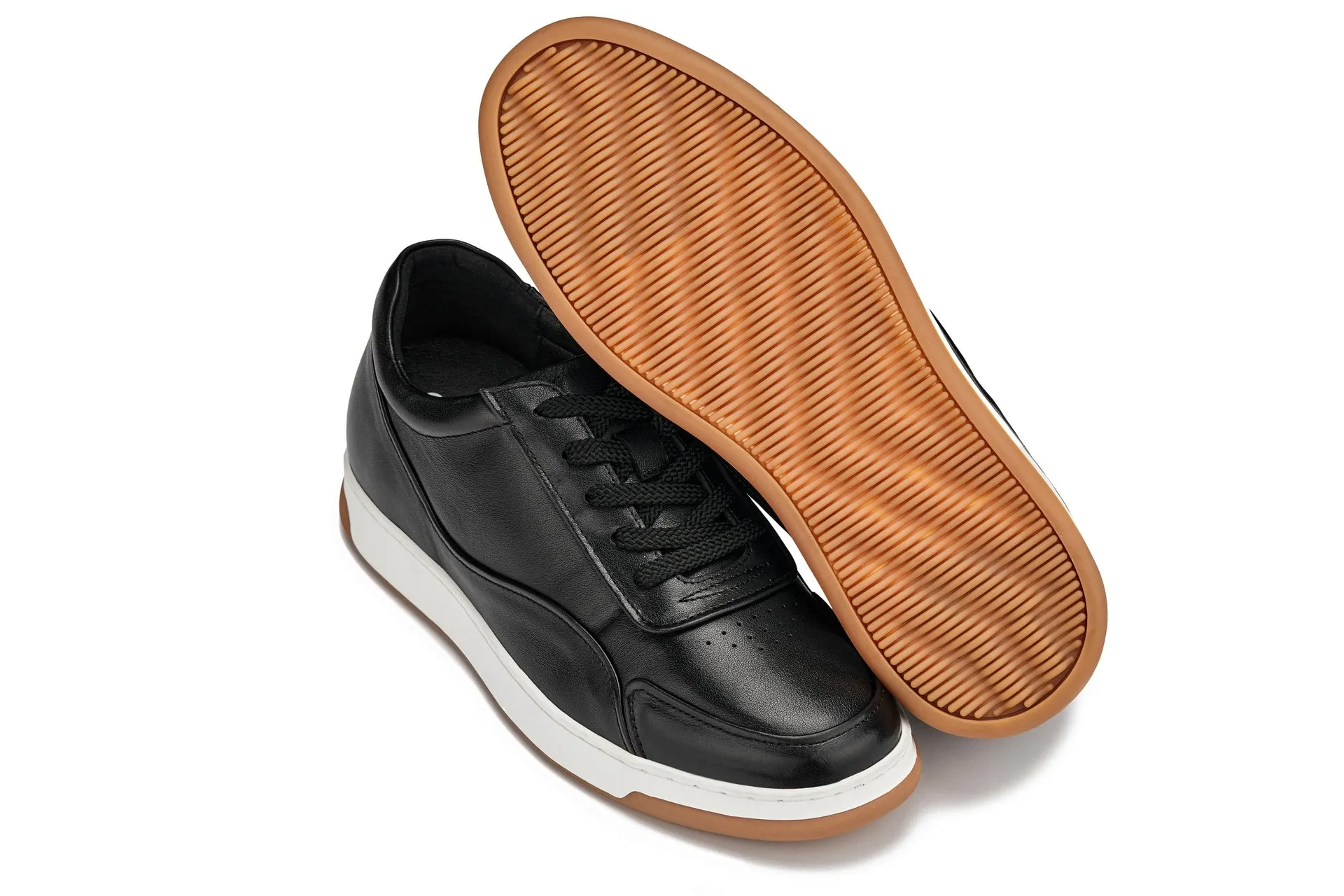 CALTO - Y7885 - 2.6 Inches Taller (Black/White & Gum Sole) - Elevated Leather Sneakers