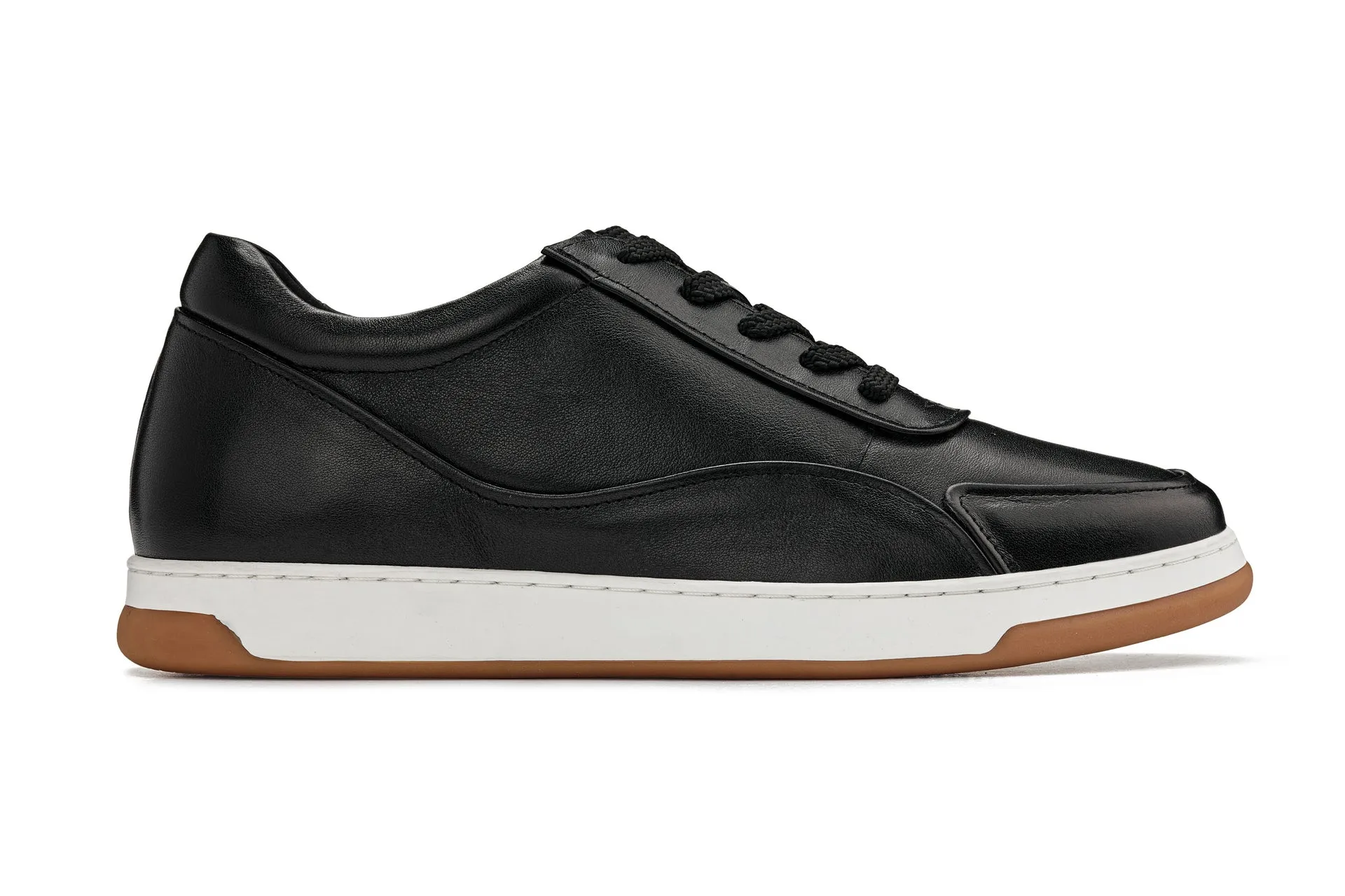 CALTO - Y7885 - 2.6 Inches Taller (Black/White & Gum Sole) - Elevated Leather Sneakers