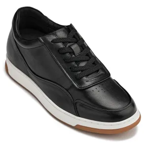 CALTO - Y7885 - 2.6 Inches Taller (Black/White & Gum Sole) - Elevated Leather Sneakers