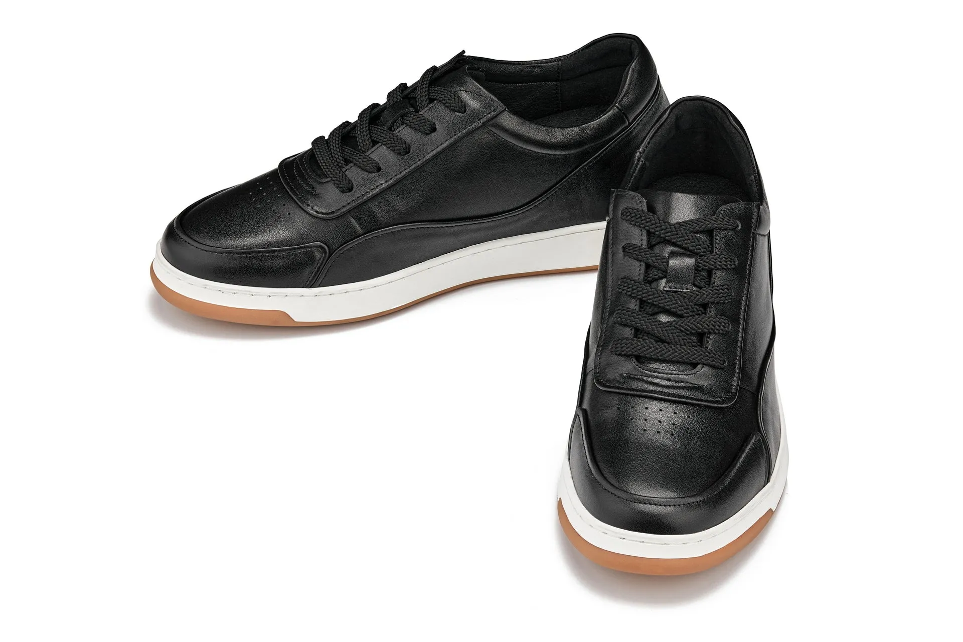 CALTO - Y7885 - 2.6 Inches Taller (Black/White & Gum Sole) - Elevated Leather Sneakers