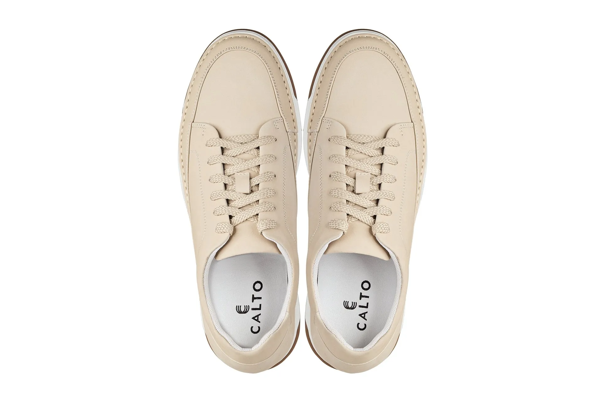 CALTO - Y7934 - 2.6 Inches Taller (Ivory White Suede/White & Gum Sole) - Elevated Leather Sneakers