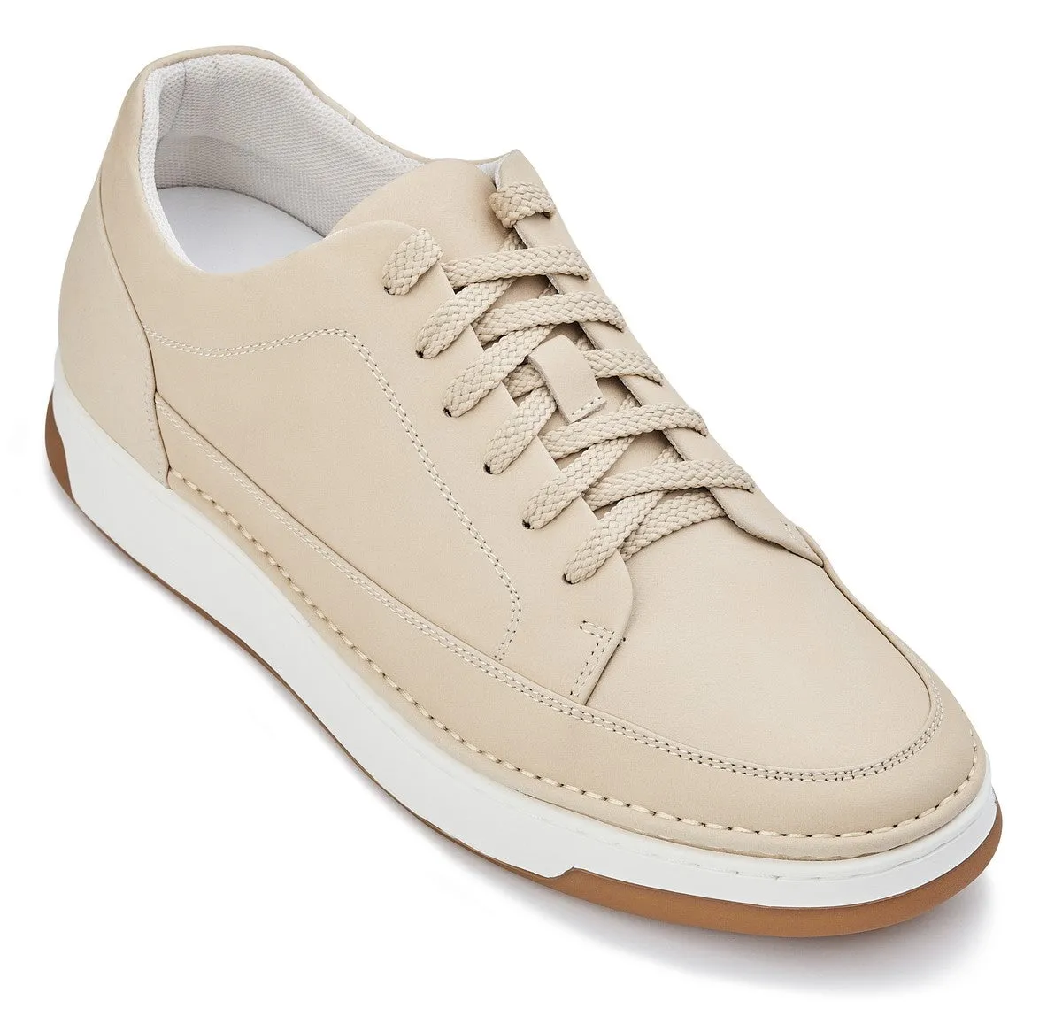 CALTO - Y7934 - 2.6 Inches Taller (Ivory White Suede/White & Gum Sole) - Elevated Leather Sneakers