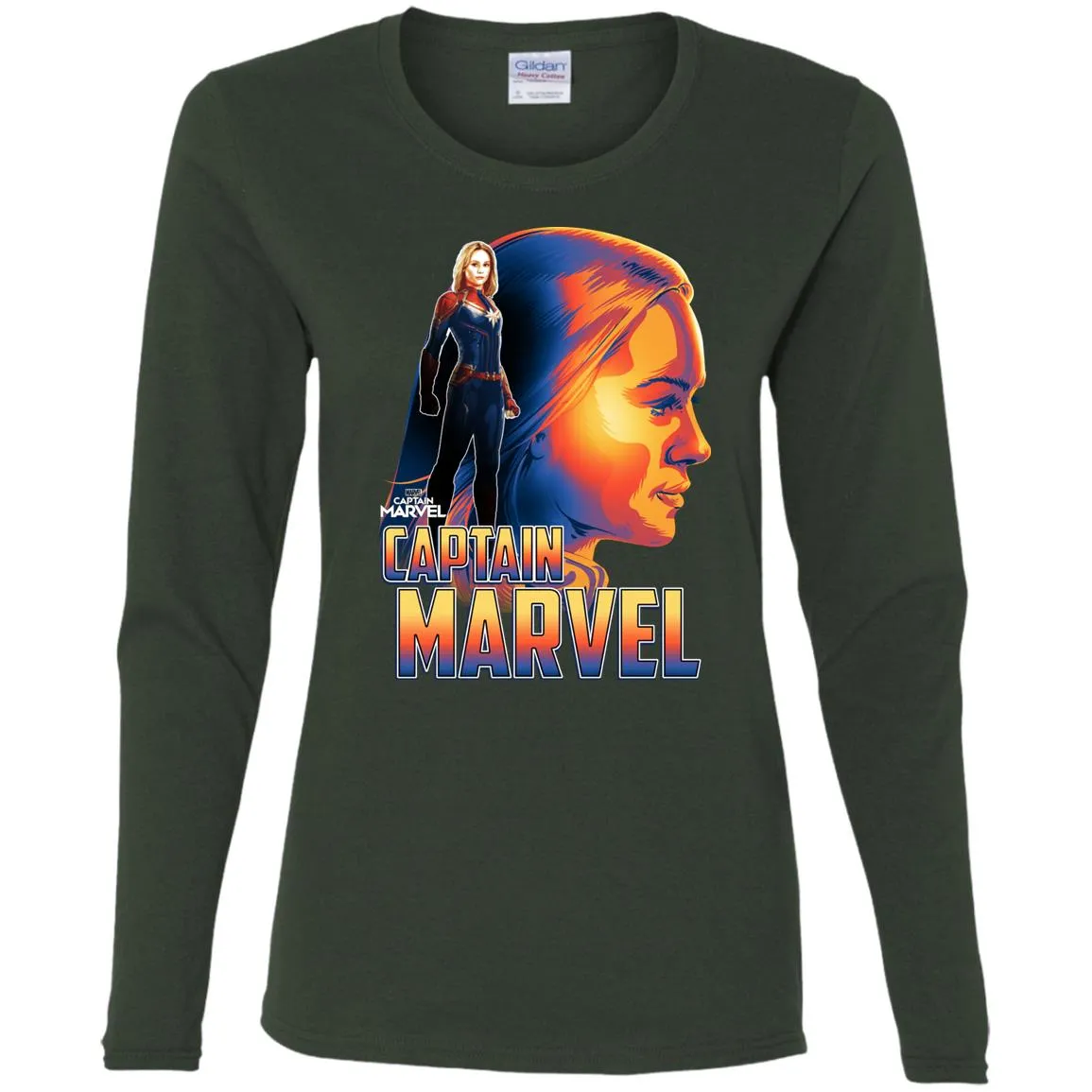 Captain Marvel Bold Sunset Portrait Women Long Sleeve Shirt