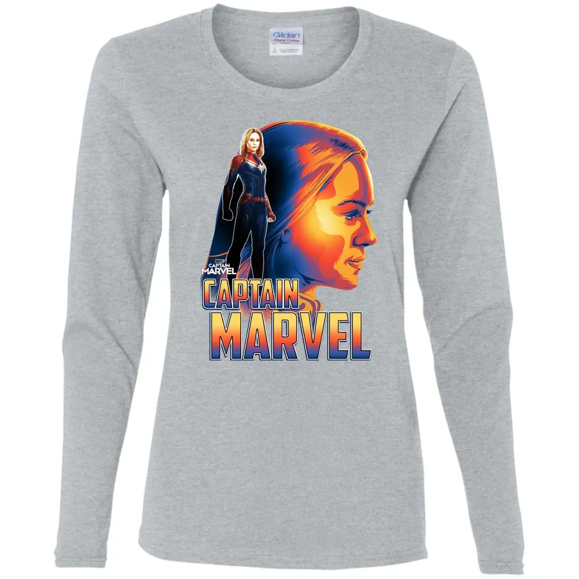 Captain Marvel Bold Sunset Portrait Women Long Sleeve Shirt