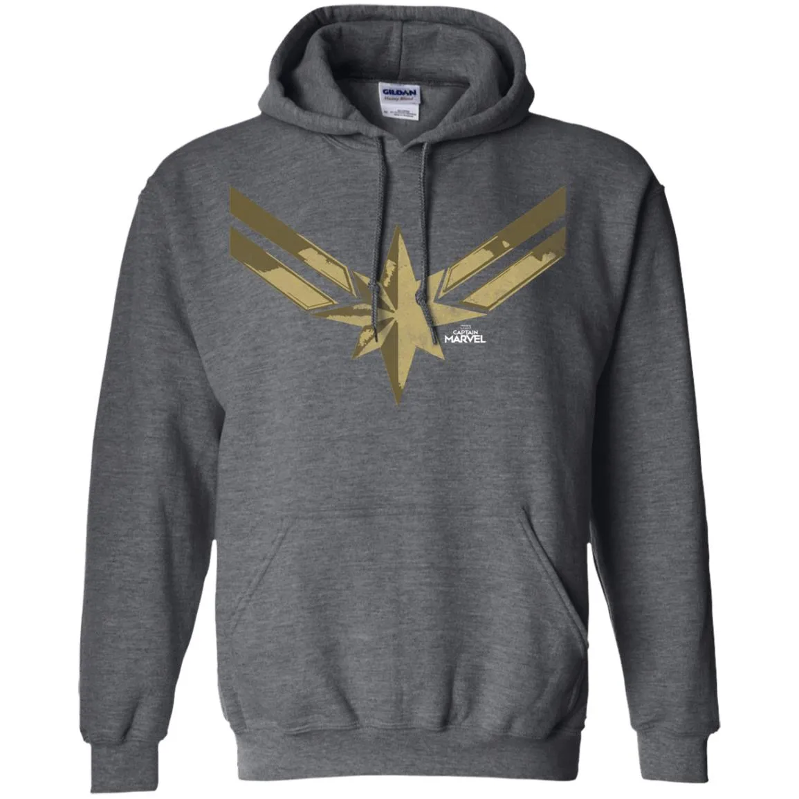 Captain Marvel Simple Gold Shadowed Logo Pullover Hoodie Sweatshirt