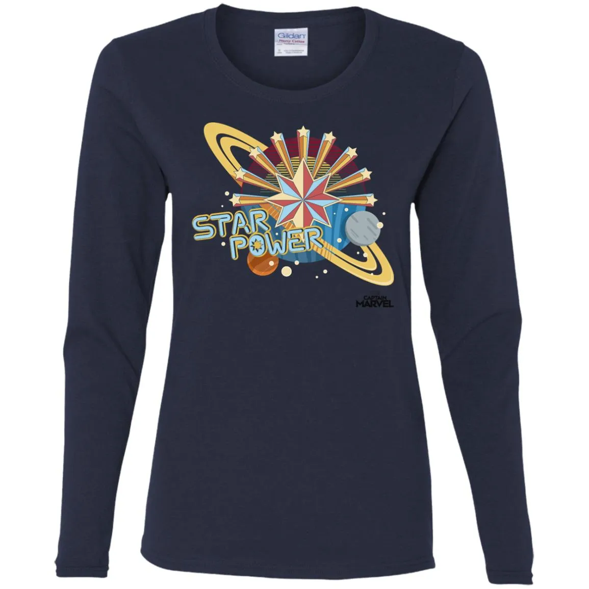 Captain Marvel Star Power Retro Style Women Long Sleeve Shirt