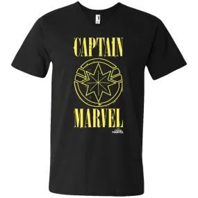 Captain Marvel Yellow Paint Drip Logo Men V-Neck T-Shirt