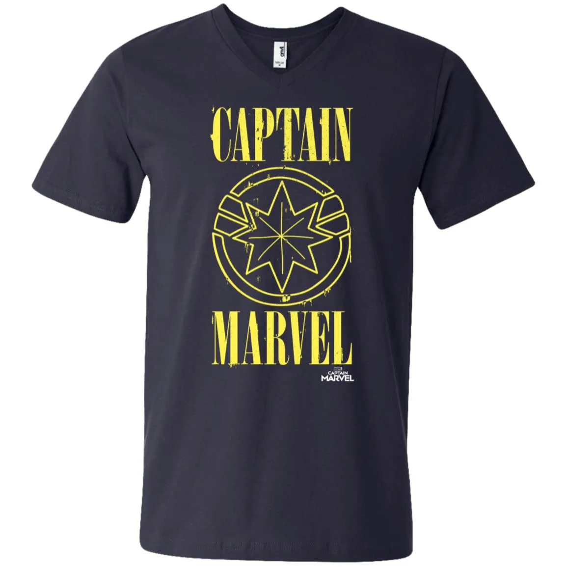 Captain Marvel Yellow Paint Drip Logo Men V-Neck T-Shirt