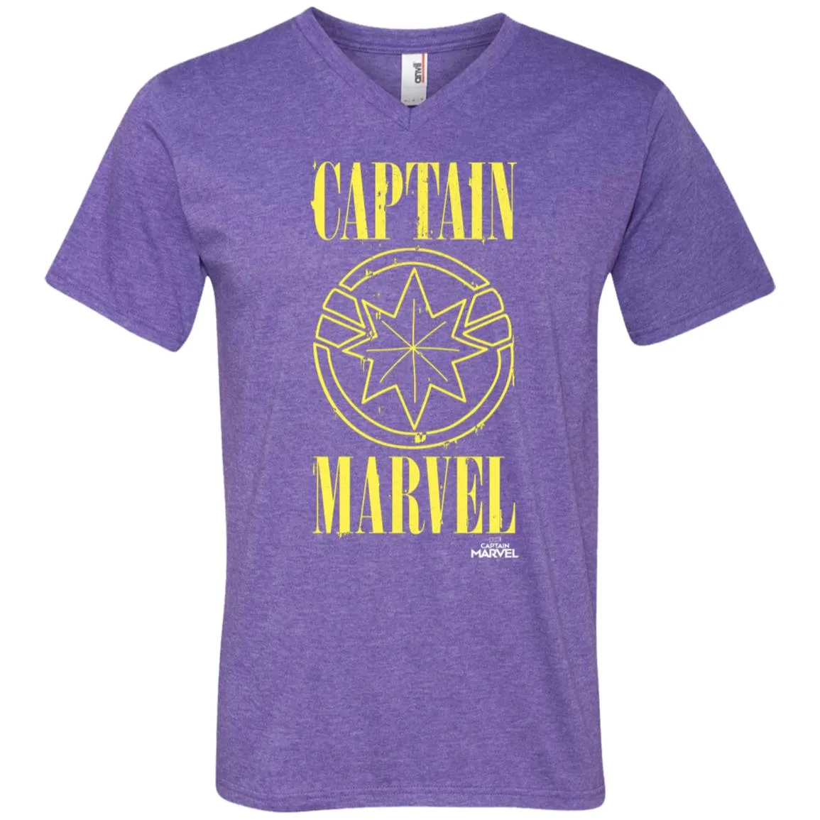 Captain Marvel Yellow Paint Drip Logo Men V-Neck T-Shirt